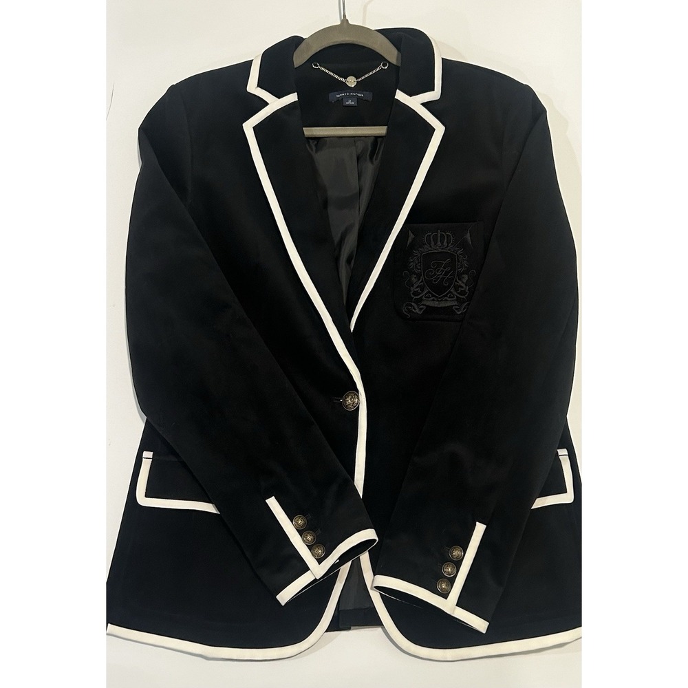 Tommy Hilfiger Preppy Academy Blazer Size 12 White Piping Gold Crest Buttons